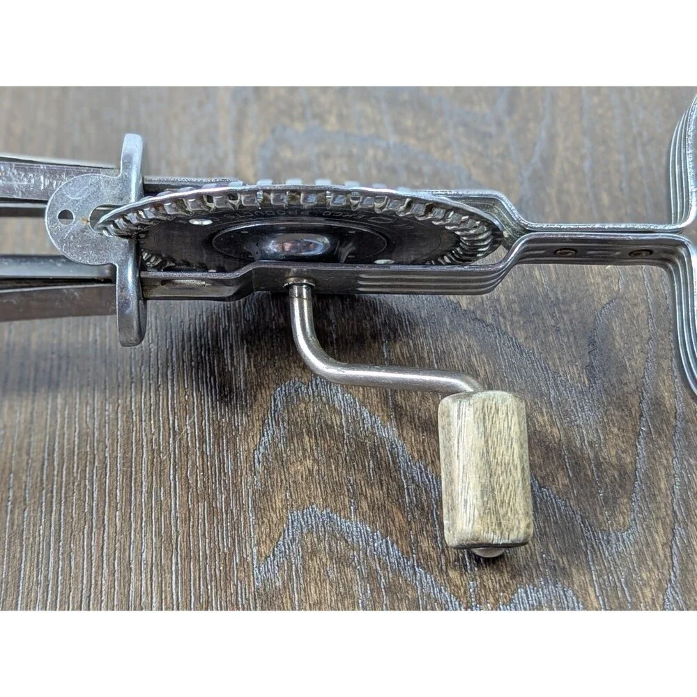 VTG A&J EKCO Hand Mixer Egg Beater Made in USA Wood Handle 12in Stainless Steel